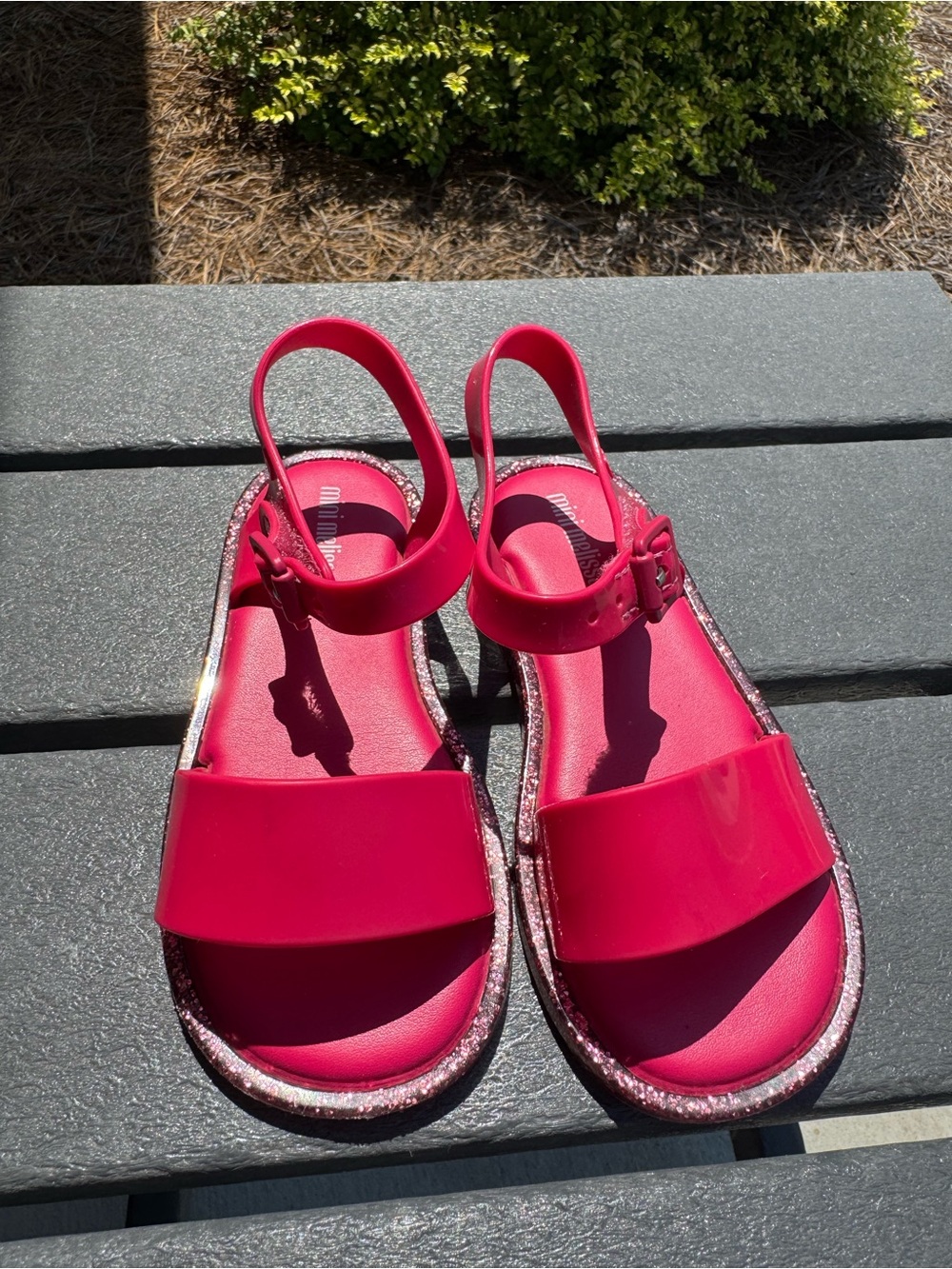 Mini Melissa Hot Pink Glitter-Trim Girls' Sandals